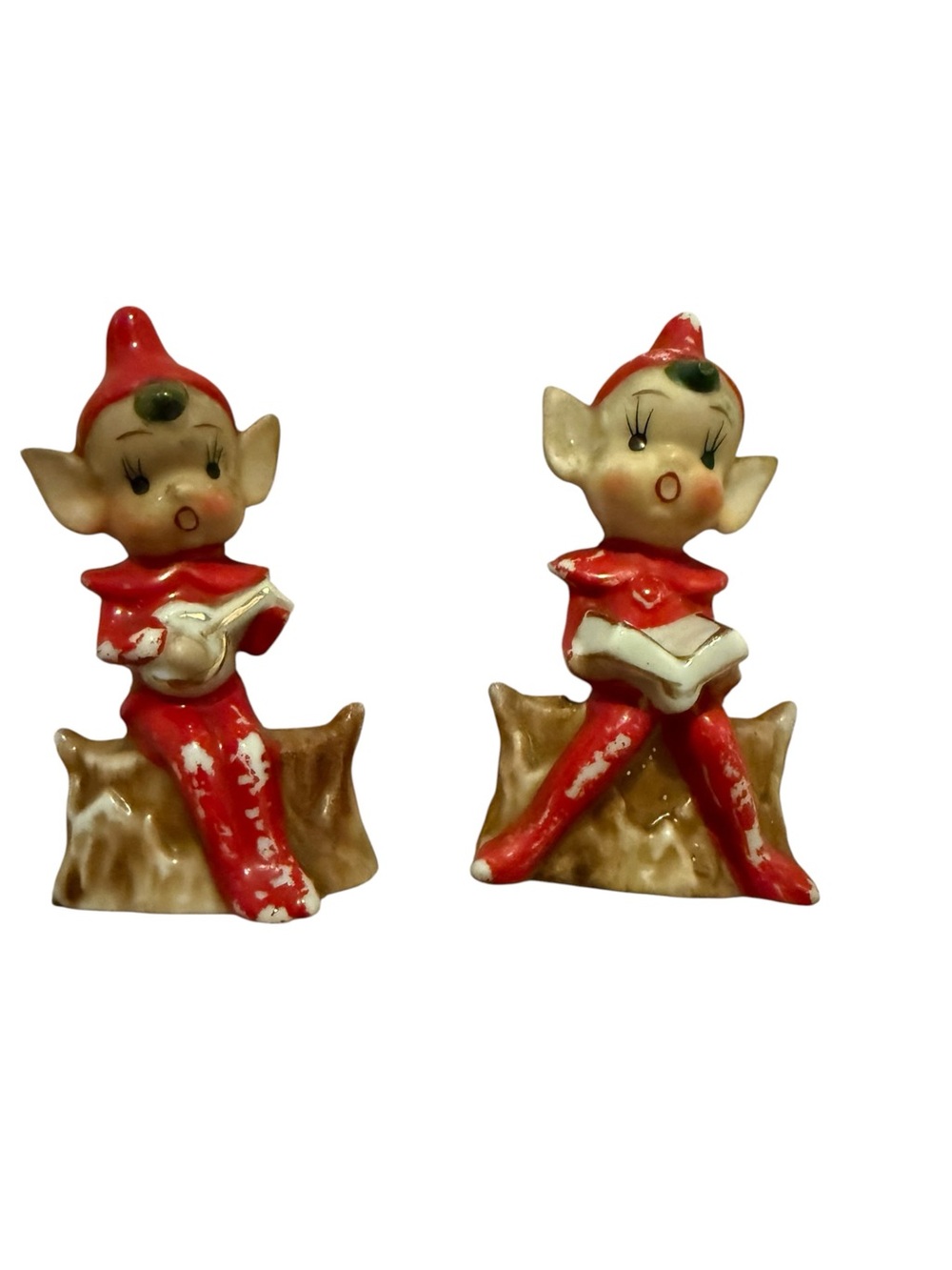Vintage red pixie elf figurines